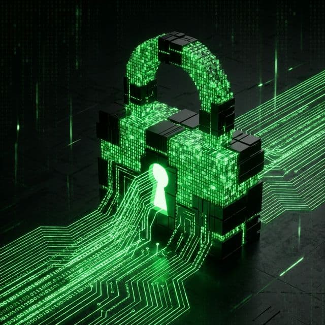 Data encryption concept with a digital padlock and encrypted data