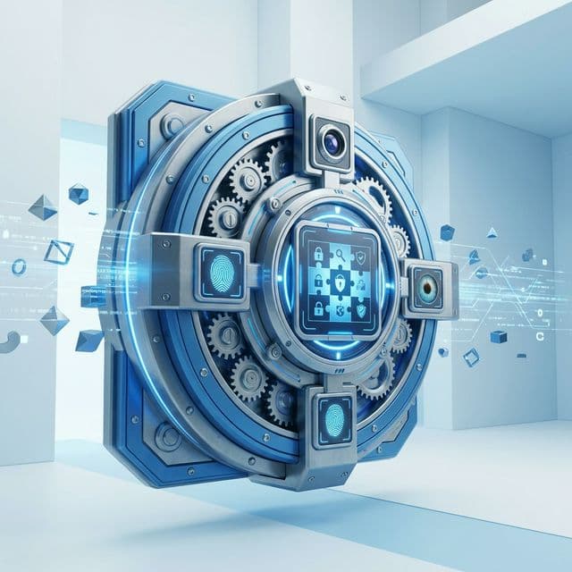 Illustration of password security with a lock and shield