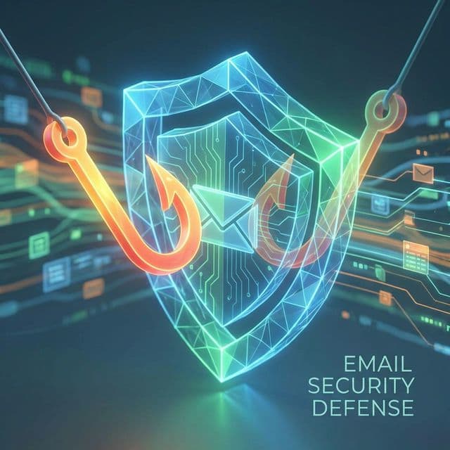 Warning symbol over a phishing email example