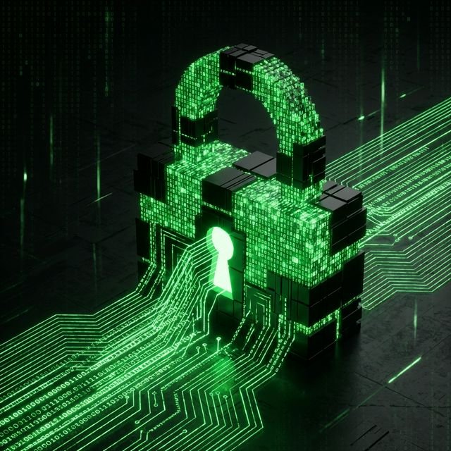 Data encryption concept with a digital padlock and encrypted data